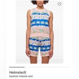 Helmstedt Nautical Sleeveless Sweater Vest Pink/Blue Size Small